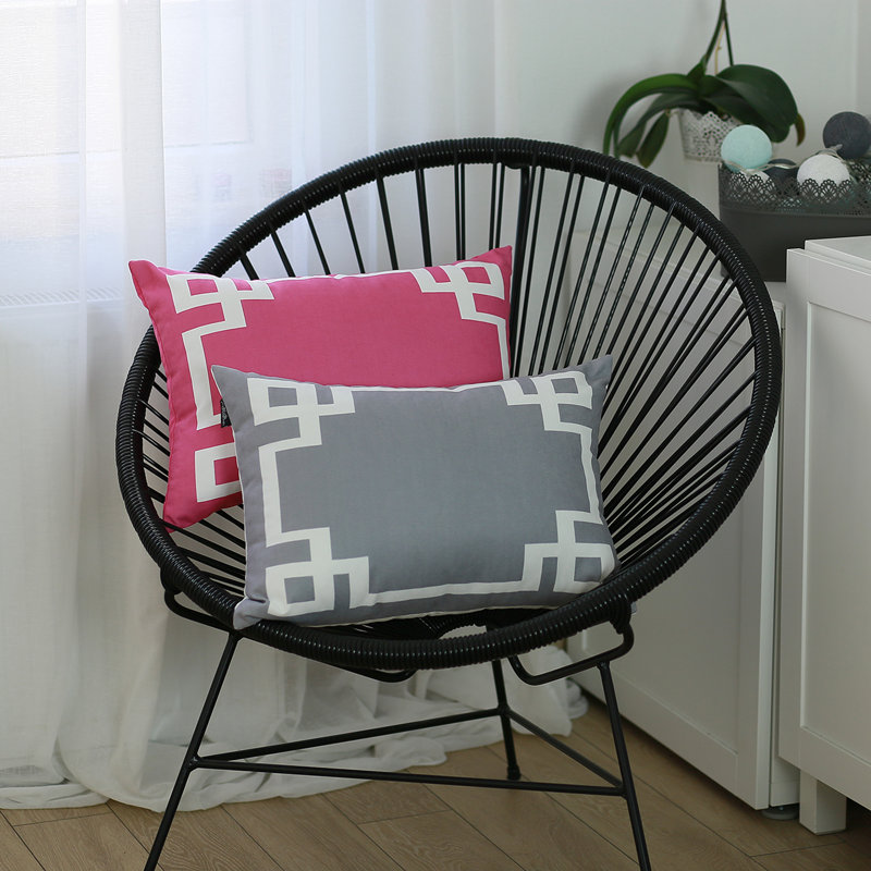 Geometric Grey and White Polyester Throw Pillow Cover