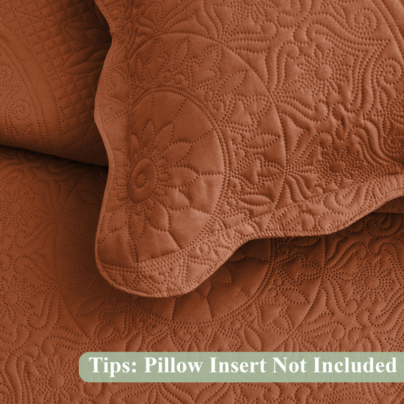 Moonlight Oversized Floral Embossed Bedspread Set – Lightweight Reversible Quilt Bedding with Pillow Shams, Rust