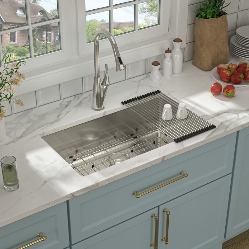 Undermount Kitchen Sink 16 Gauge Stainless Steel Kitchen Sink Single Bowl Sink, 10" H x 19" L x 32" W  
