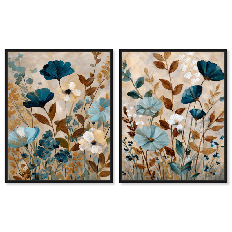 "Autumnal Blues", ensemble de 2 reproductions d'art sur toile botaniques par Art Remedy, cadre noir, 30 x 36, Structure noire