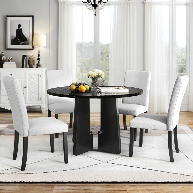 Ensemble de table de salle à manger 5 pièces, Beige, Noir mat, 5