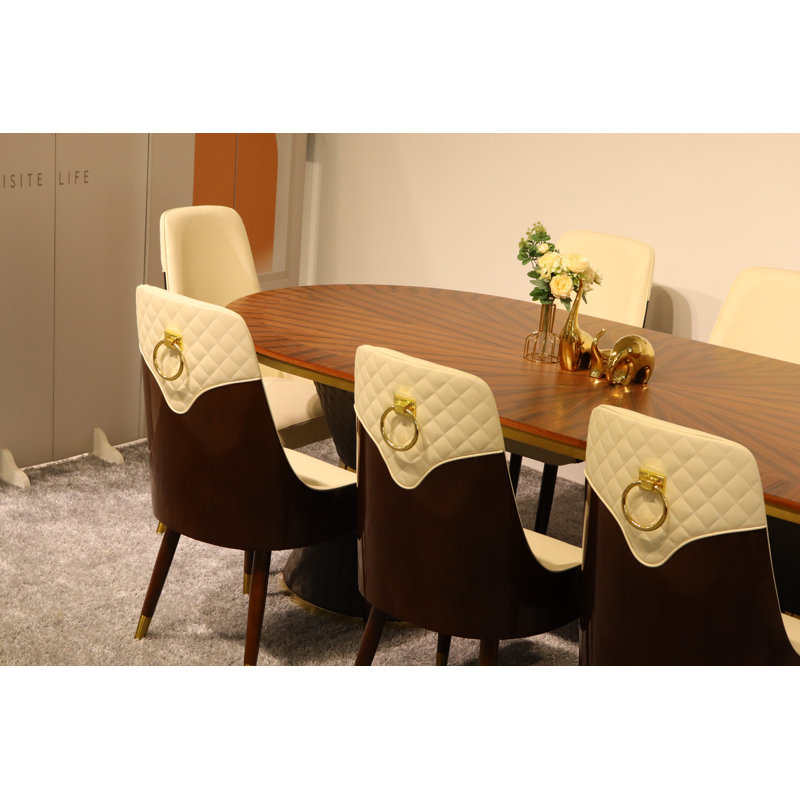 9 Pieces Vogue Lux Rectangular Dining Set, Beige
