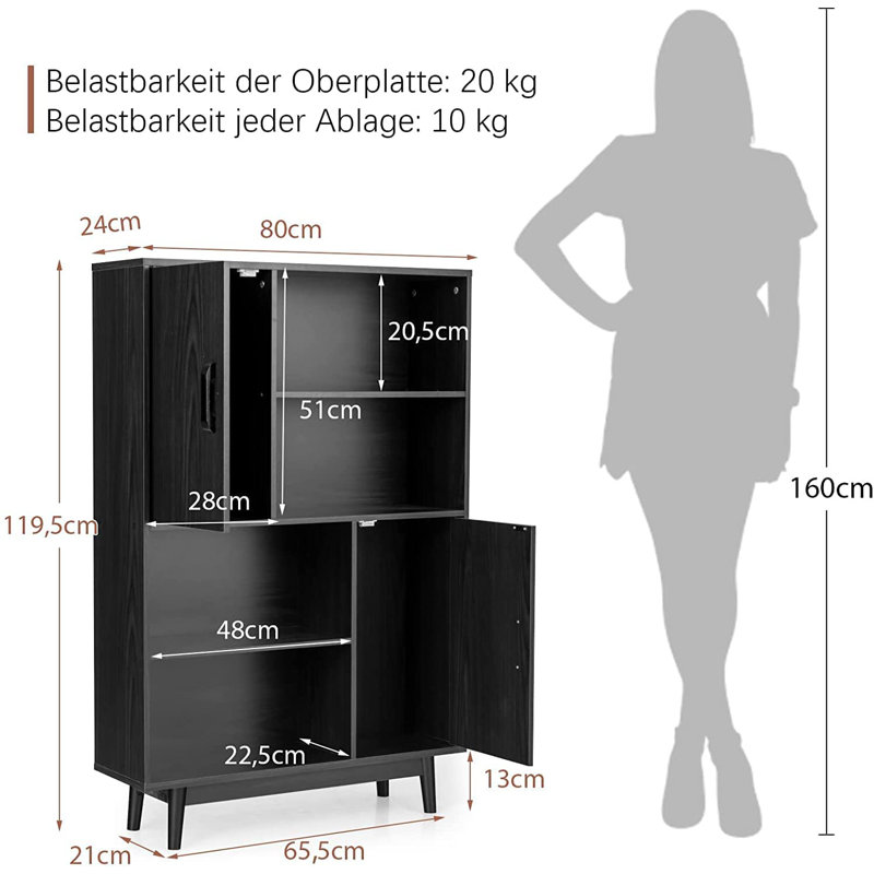 Tiptonville 119.5 cm H x 80 cm W Standard Bookcase, Black