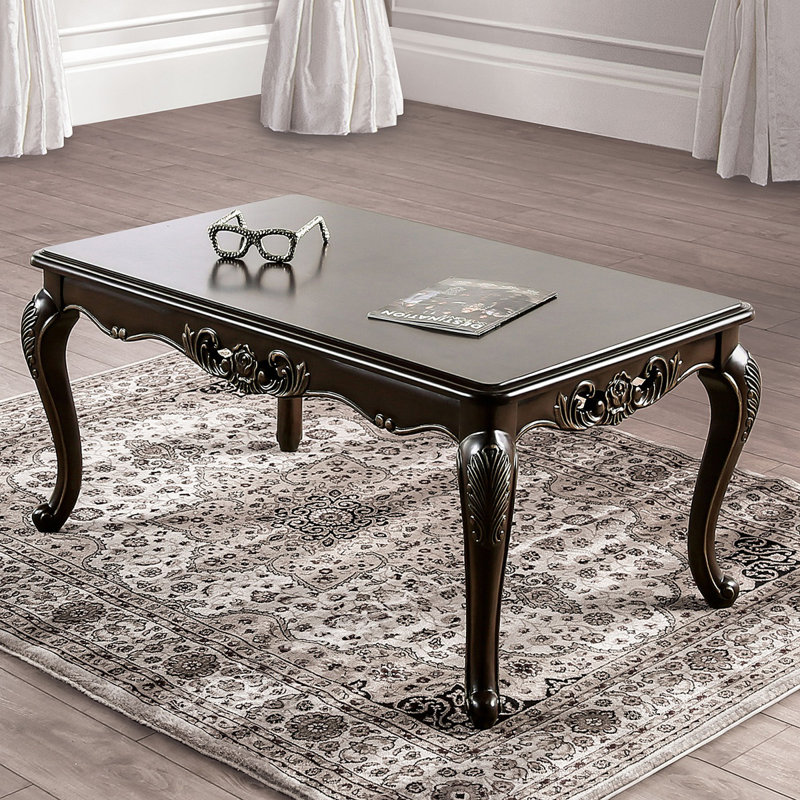 Coffee Table Traditional Style With Curved Legs Carved Design Solid Wood Structure Java
