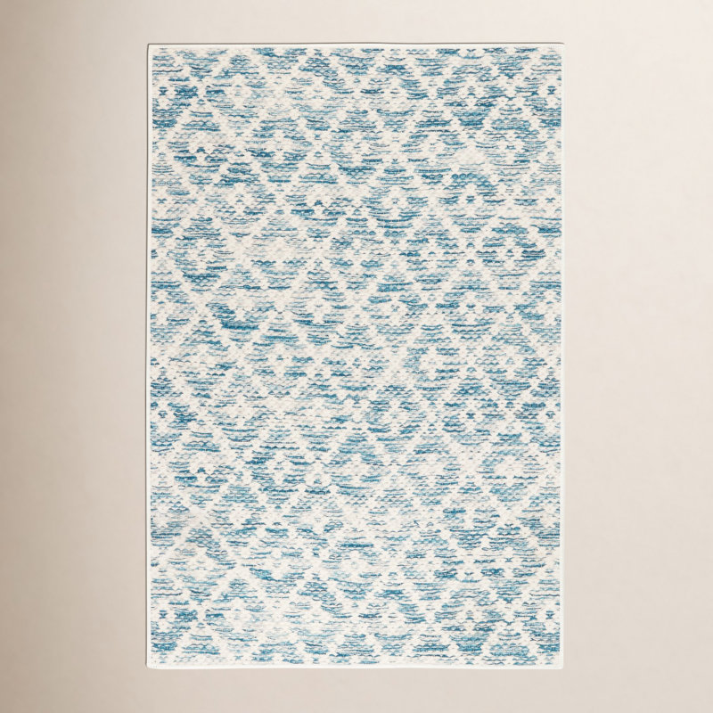Melange Diamond Blue Machine Washable Rug, Rectangle 7'6" x 9'6"