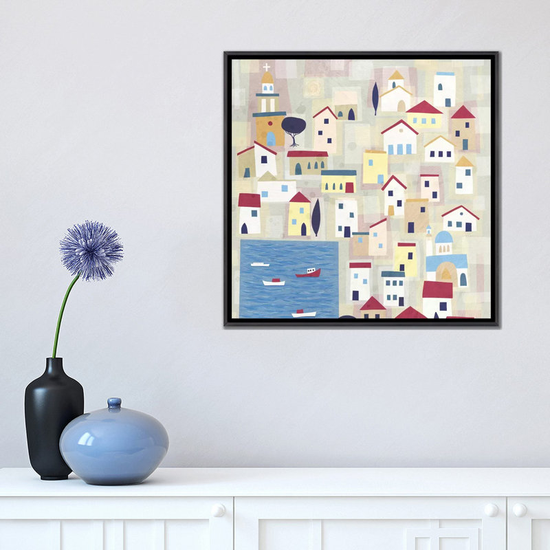 « Halki » par Nic squirrell-impression d’art graphique, H 18 po x l 18 po x 1,5 po, Toile avec cadre noir patiné