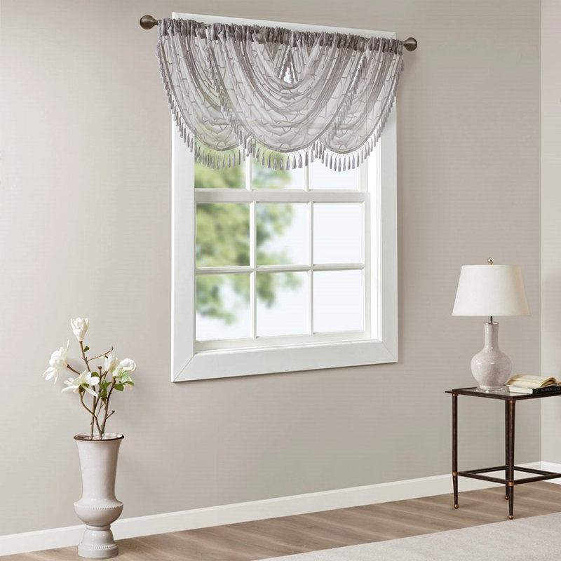 Diamond Sheer Embroidered Waterfall Valance Grey 38X46", Gray