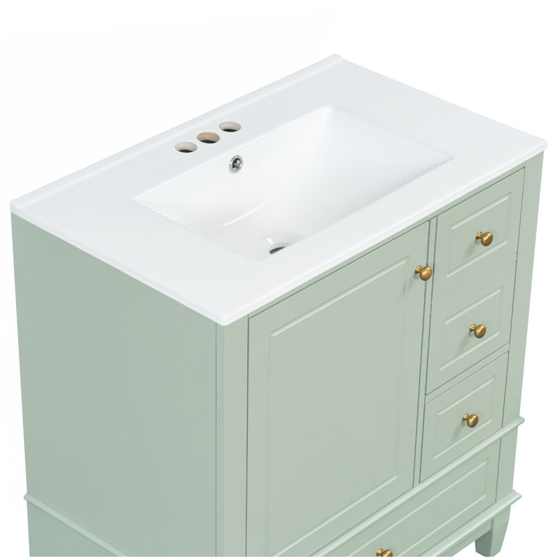 Meuble-lavabo 30 po avec lavabo, une porte avec tablette et trois tiroirs, porte à fermeture douce, vert clair, Vert clair