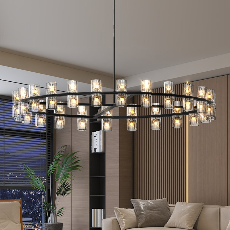 Lustres en cristal de luxe de 48 pouces à DEL (ampoules DEL G4 incluses), Noir mat, H 103,1 po x l 48 po x P 48 po