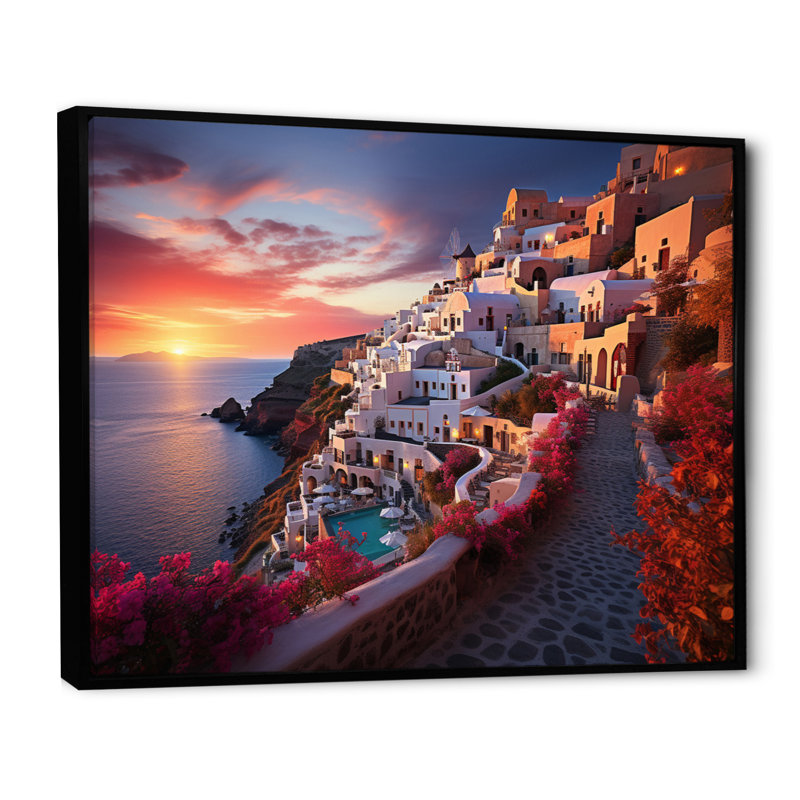 Grèce Oia Splendor IV sur toile, Cadre flottant noir, H 12 po x l 20 po x P 1 po