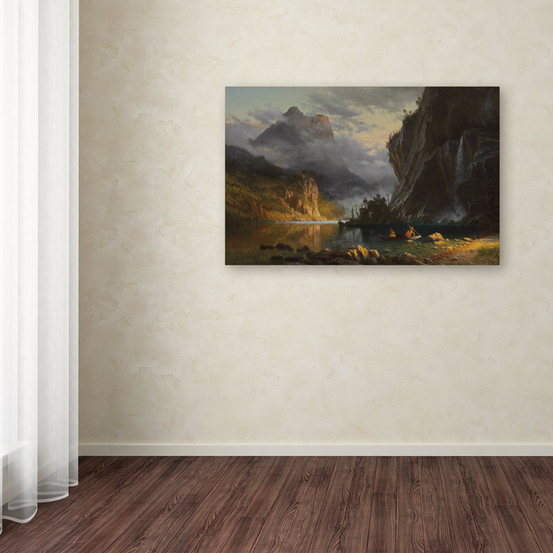 "indiens spear pêche 1862" par albert bierstadt,, reproduction d’art sur toile tendue encadrée, H 22 po x l 32 po x P 2 po