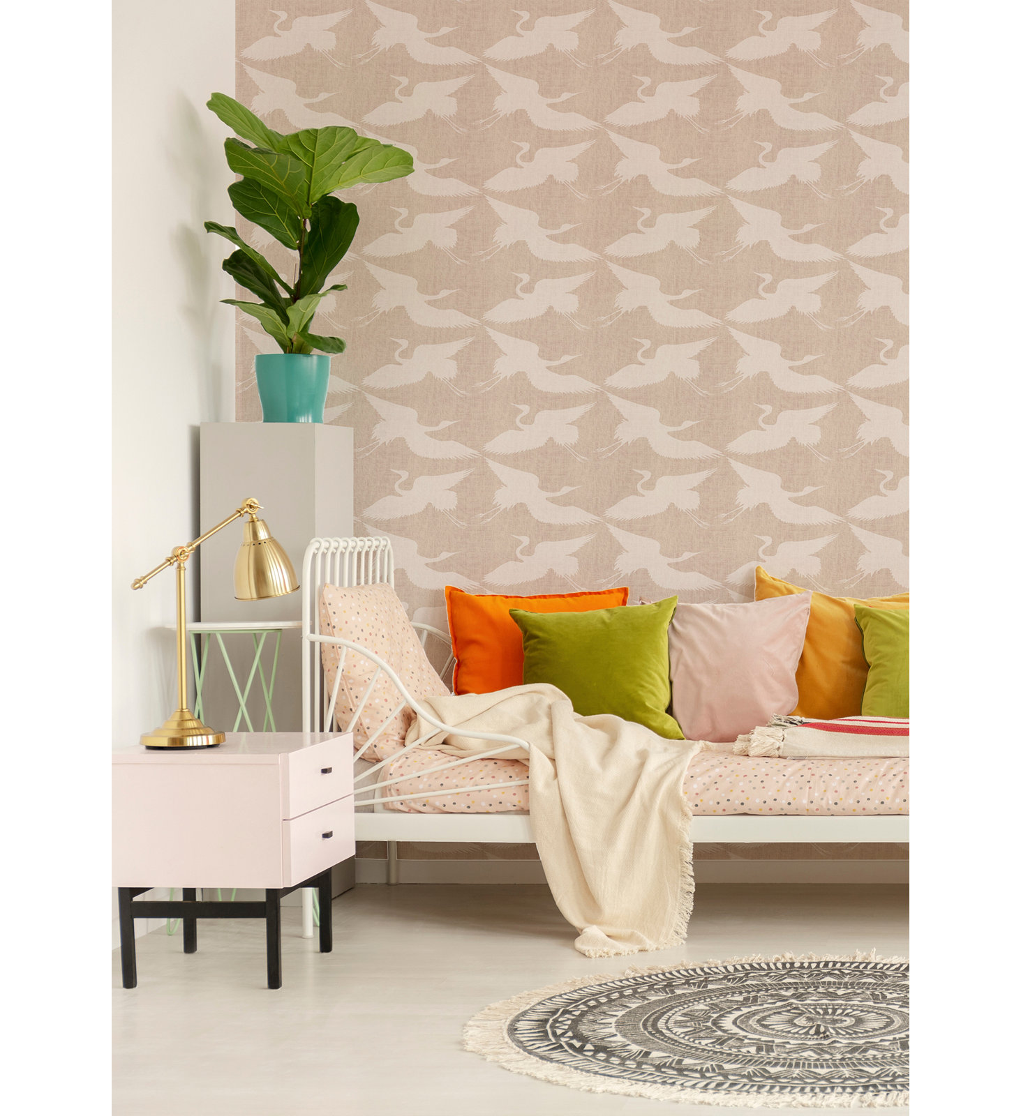 Paper Cranes Self-Adhesive Wallpaper, Sunlit Rose, Non-pasted