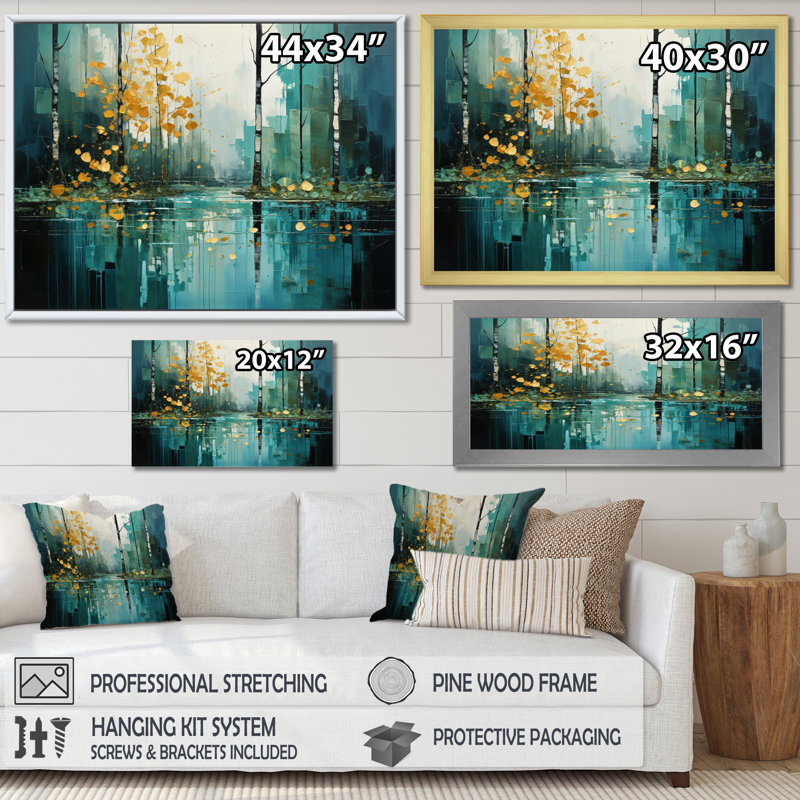 Abstrait forêt fluviale I, Cadre flottant blanc, H 30 po x l 40 po x P 1,5 po