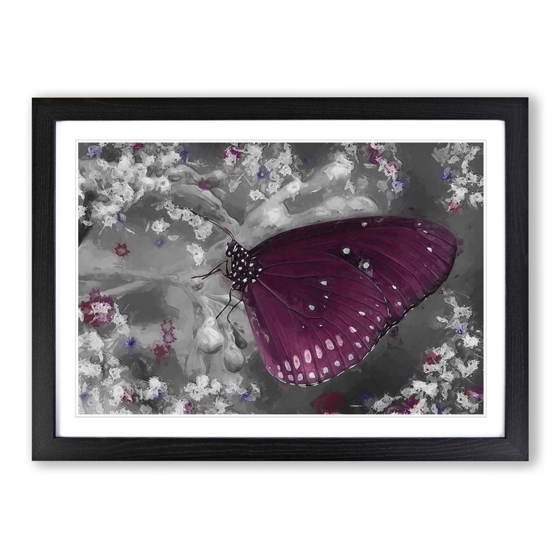 Butterfly upon a Flower in Abstract - Picture Frame Graphic Art Print, 27cm H x 36cm W x 2cm D, Black Framed