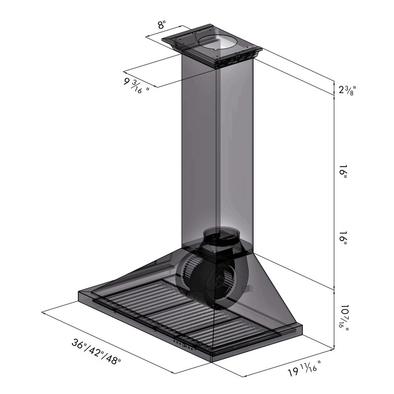 48" Stainless Steel Convertible Wall Mount Range Hood with Charcoal Filter