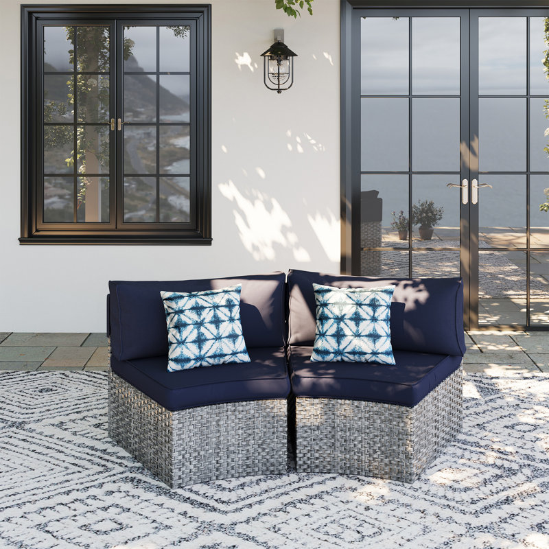 2 - Person Fully Assembled Curved Patio Conversation Set With Waterproof Cover, Navy