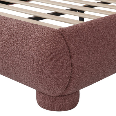 Full Boucle Fabric Platform Bed, Curved Arched Upholstered Bed Frame with Wooden Slats