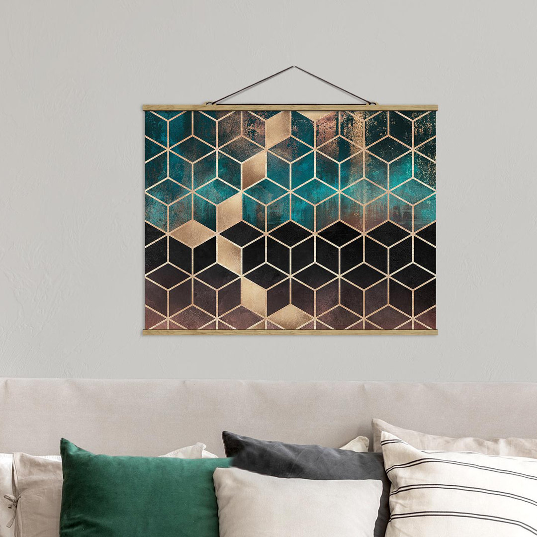 Poster Türkis Rosé Goldene Geometrie von Elisabeth Fredriksson