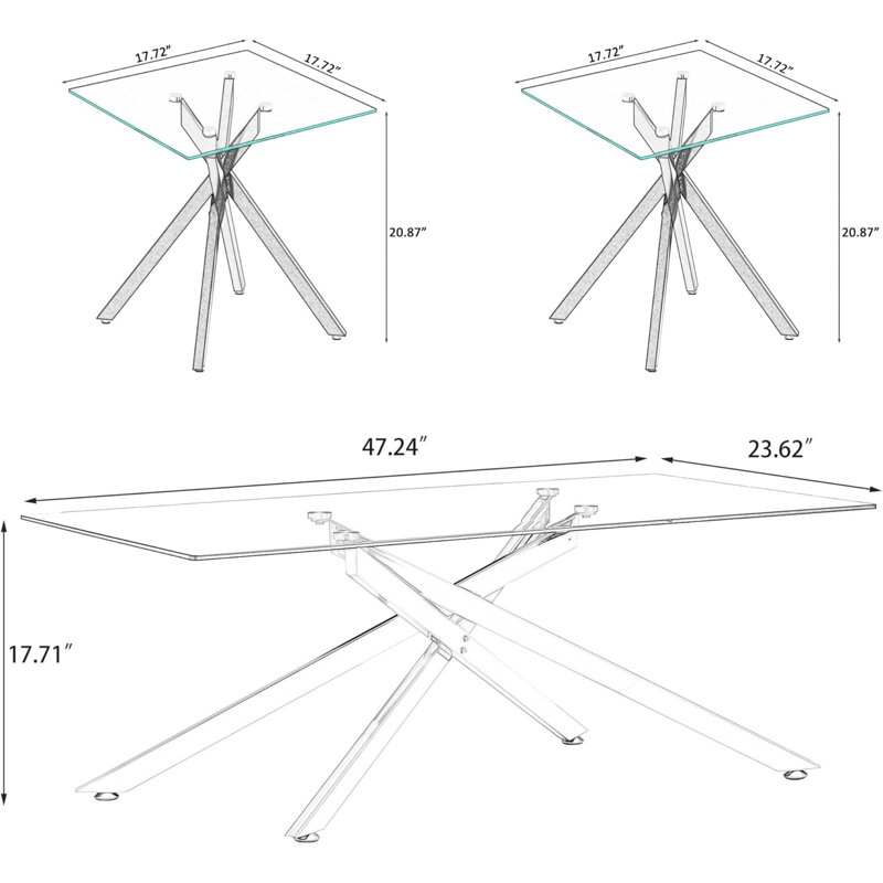 3-Piece Tempered Glass Living Room Table Set with 47.2" Coffee Table, Silver, Silver-47'' coffee table