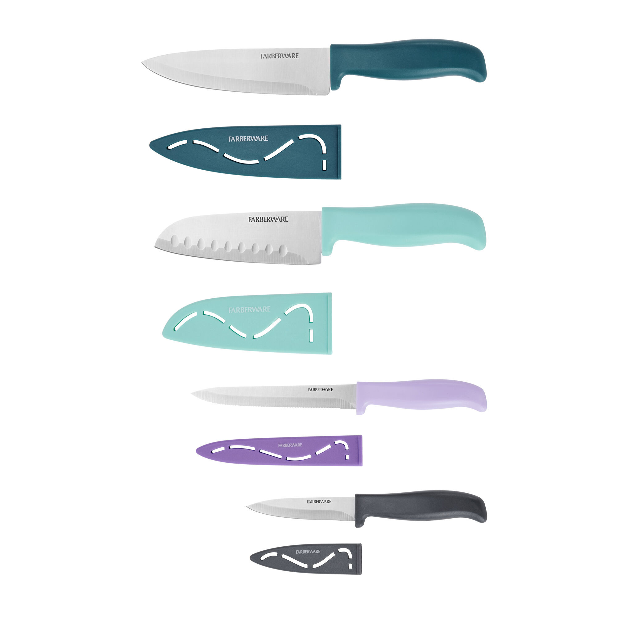 Farberware Chef Knife Set, 4 Piece, Blue/Black/Purple | Wayfair