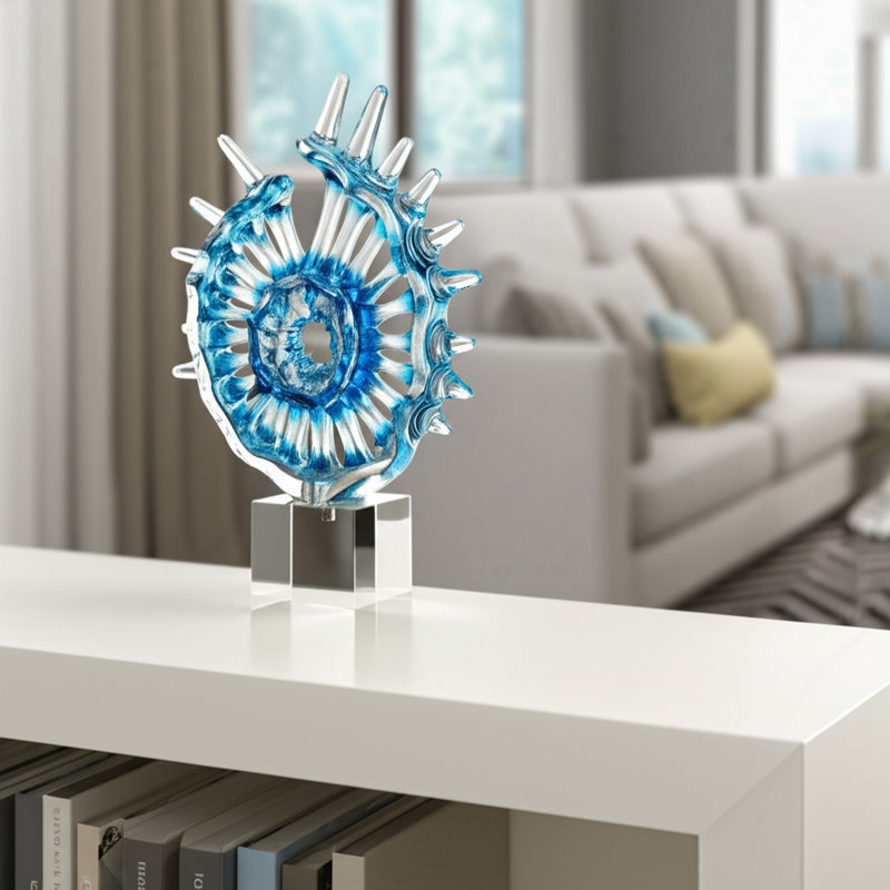 Bixler Blue Glass Abstract Spiral Sculpture On Crystal Base – Decorative Objects For Home Decor, Kitchen Decor, And Decorations For Living Room – Modern Statues, Figurine Accent, And Shelf Display – 15", Blue