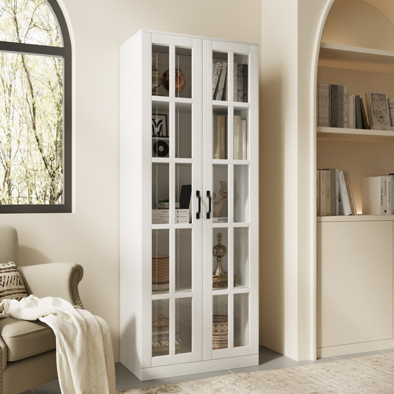 Garde-manger 71 po x l 23,6 po avec bibliothèques et huche de porte en verre, Blanc