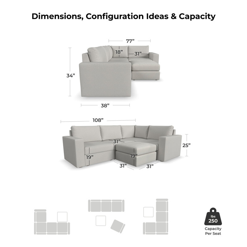 Canapé modulaire à 4 places Flex, Gris clair givré