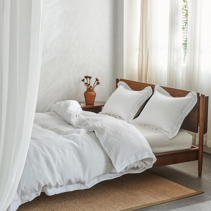 100% Linen Duvet Cover Set, White, California King Duvet Cover + 2 Shams