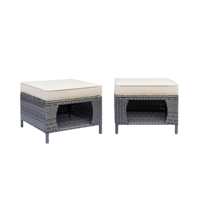 Raghida Wicker Outdoor Ottoman with Cushion