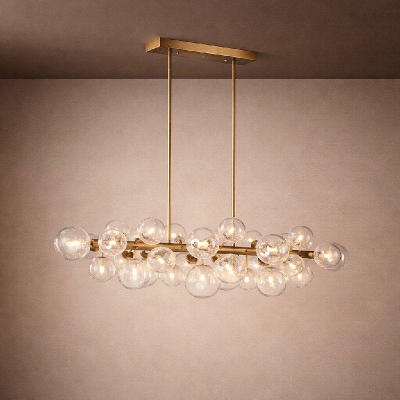 Orbit 29-Globe Aged Brass Linear Chandelier