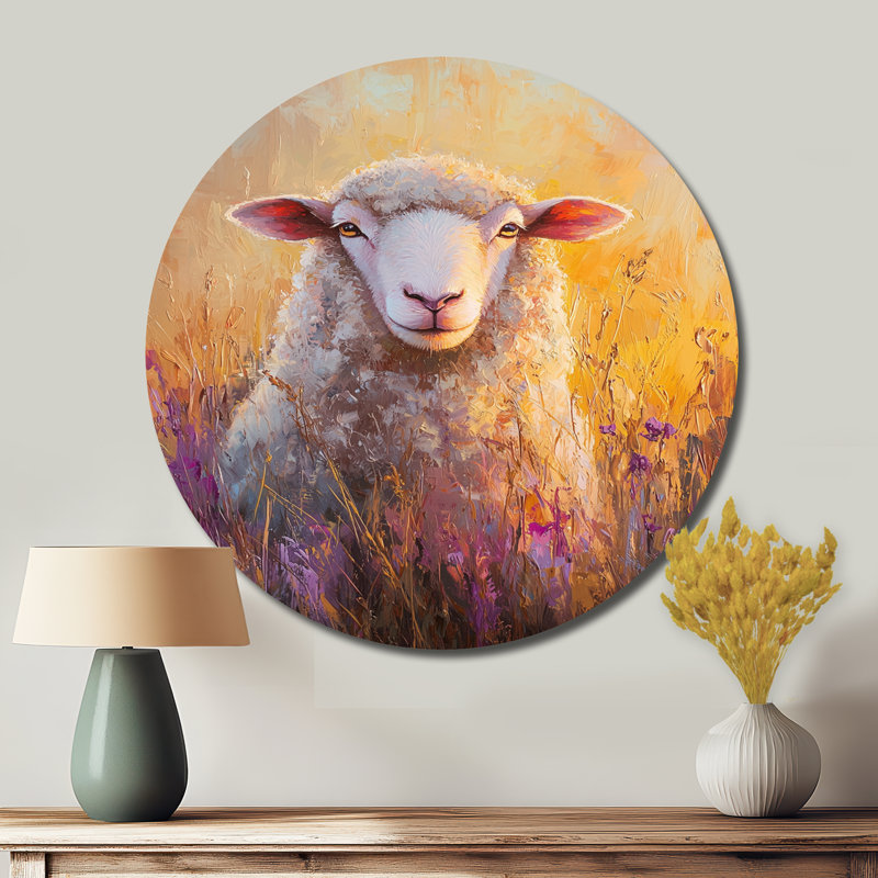 Lavande, moutons au lever du soleil II, reproduction d'art mural en métal blanc moderne, H 16 po x l 16 po