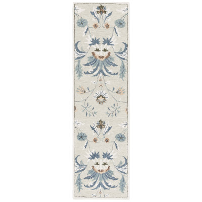 Oech Hand Tufted Wool/Cotton Performance Floral Rug in Sage/Blue