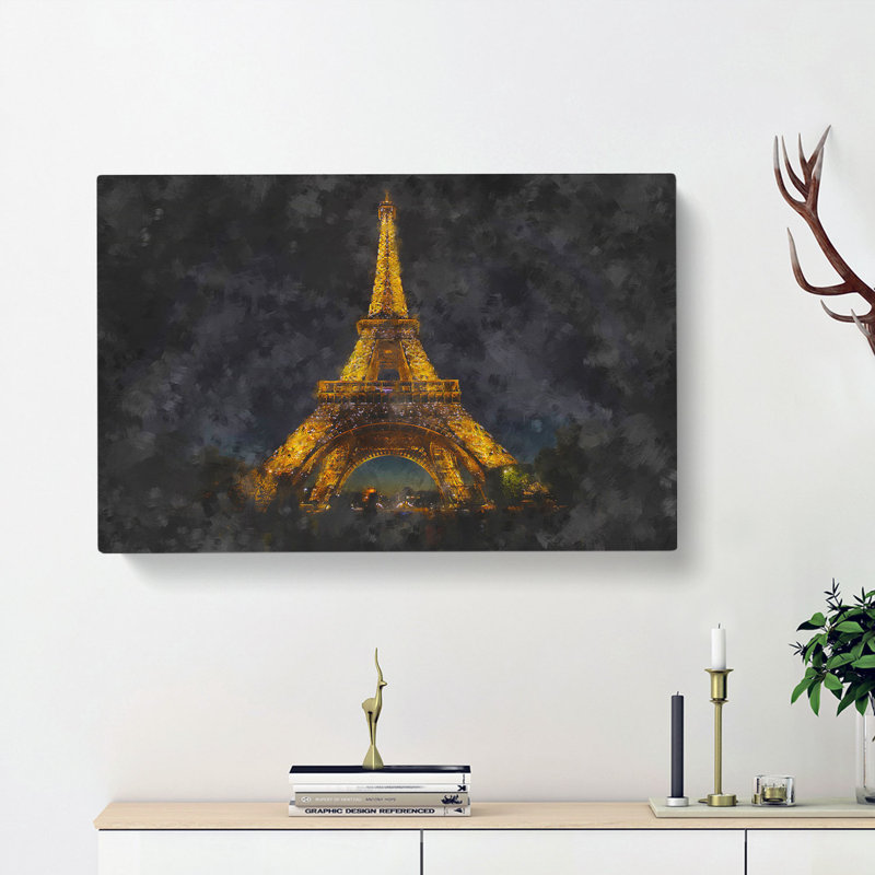 The Eiffel Tower In France At Night - Wrapped Canvas Painting, 50cm H x 76cm W x 3cm D