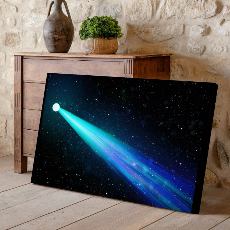 Toile, une scène cosmique vibrante avec une comète lumineuse traversant une art mural, H 16 po x l 20 po