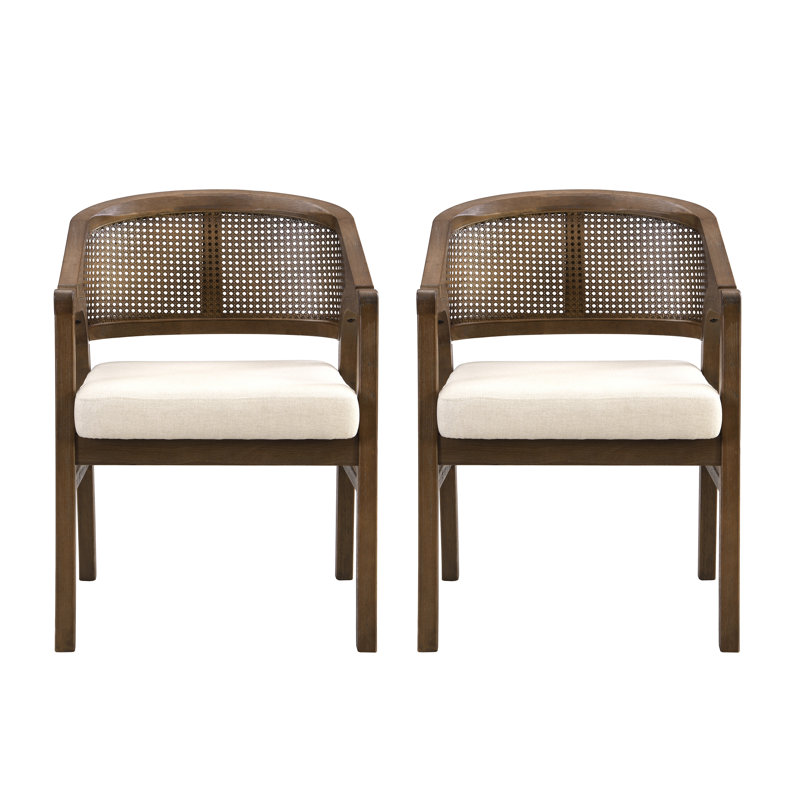 Stanley Wooden Dining Chairs with Cane Back & Upholstered Seat, Walnut, Beige