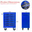 Coffre à outils 20 po 7 po, chariot roulant en acier avec glissières de tiroir à roulement, noir et bleu, verrouillage par clé, 4 roulettes universelles pour chariot d'atelier d'organisation de garage, matériau métallique, mécanisme de verrouillage