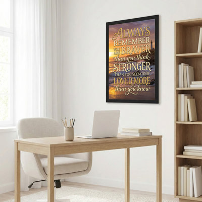 Always Remember You Are Braver Than You Think Stronger Than You Seem And Loved More Than You Know Canvas Wrapped Wall Art Oil Painting Print With Sunset Beach Scene Motif Inspirational Quote Decor For Living Room Bedroom Or Office