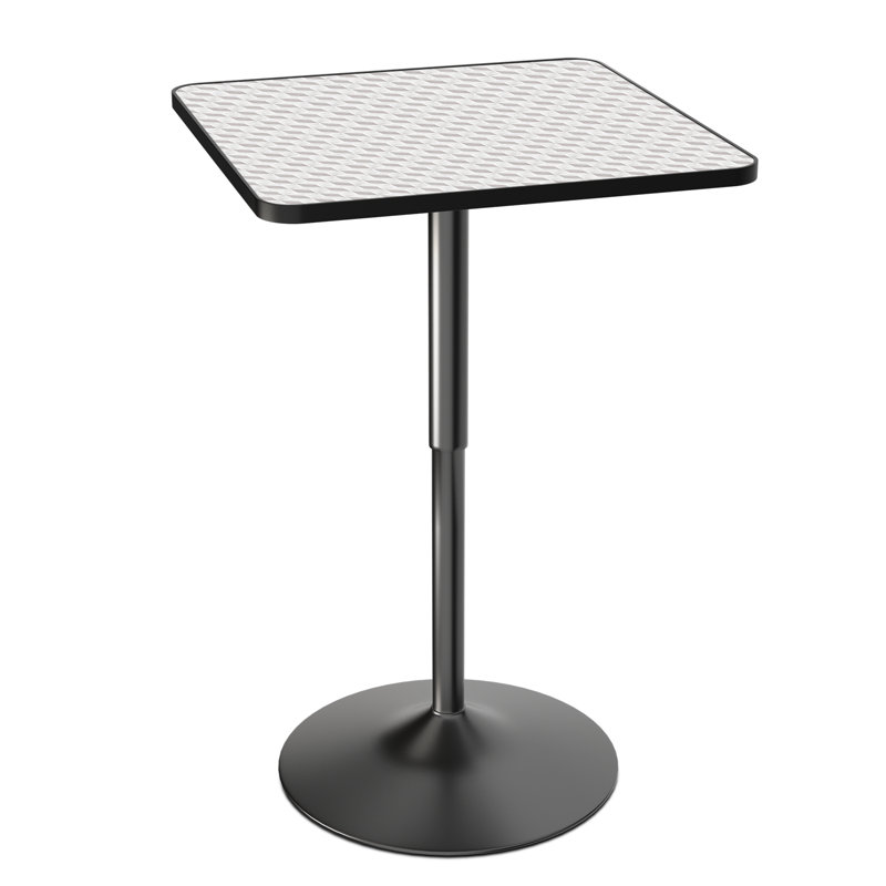 Bistro Pub Table Square Adjustable Height Cocktail Bar Table with Metal Base and Wooden Table Top, 31.5" W x 31.5" L, Silver
