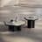 Black Solid Wood + Sintered Stone  Free form Coffee Table Sets
