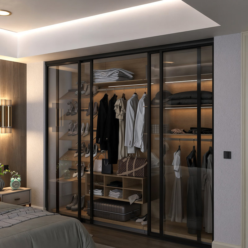 Paravent à panneau coulissant en verre transparent - Structure en aluminium avec technologie Silent Glide, L 80 po x H 80 po