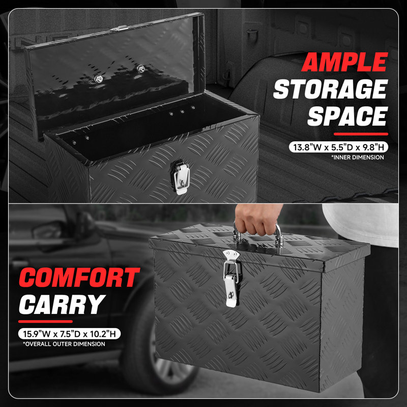 Remorque 16 po en aluminium pour camionnette avec poignée supérieure fixe, Noir, noir, noir, noir