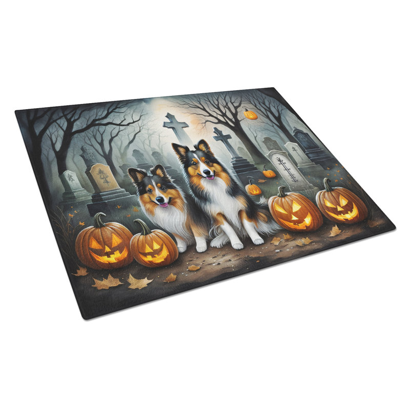 Grande planche à découper en verre Sheltie Spooky Halloween