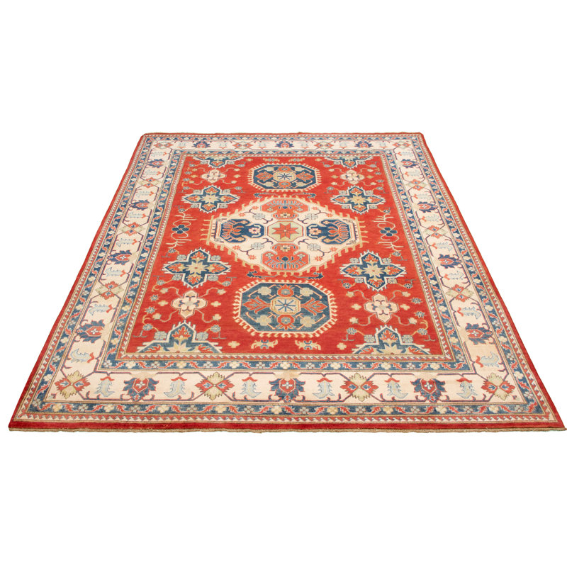 Tapis unique en laine noué à la main rouge Gazni des années 2010 de 8 pi 10 po x 11 pi 5 po Qaiden