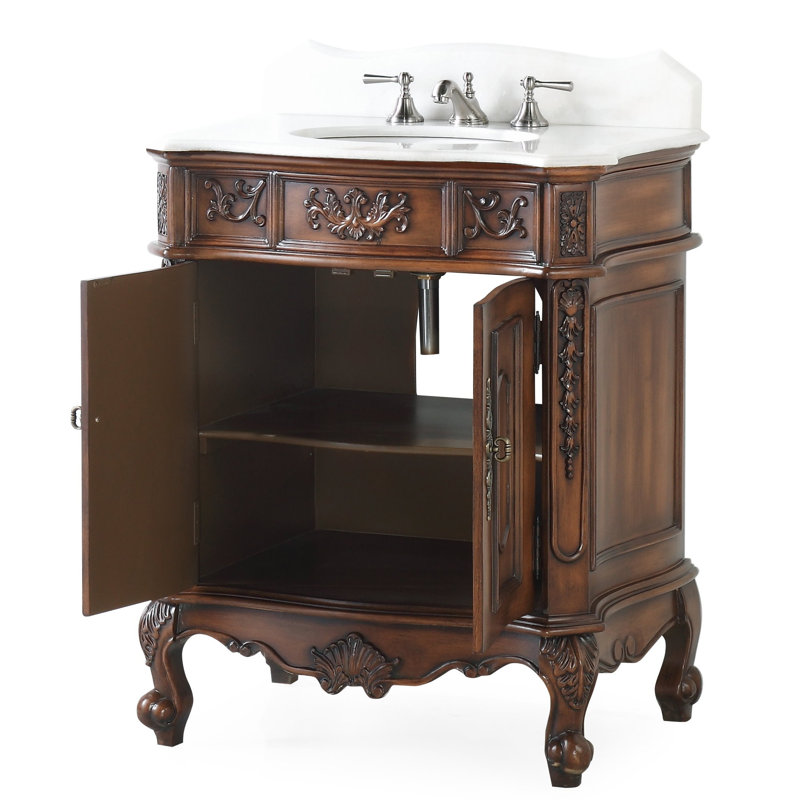 Digennaro 31'' Single Bathroom Vanity with Marble Top, Brown