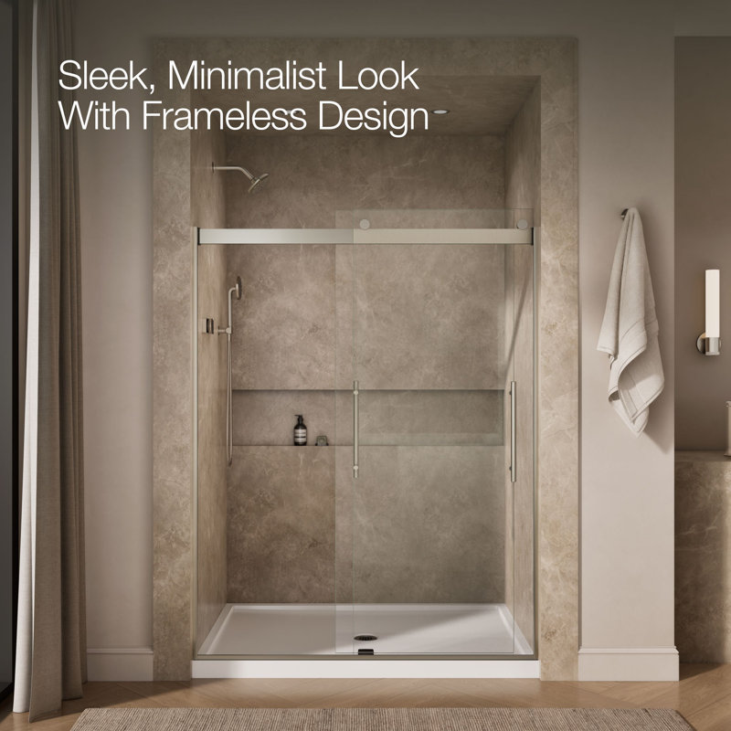 Levity Plus Frameless Sliding Shower Door, 77-9/16 In. H X 56-5/8 - 59-5/8 In. W, With 5/16 In.-Thick Crystal Clear Glass