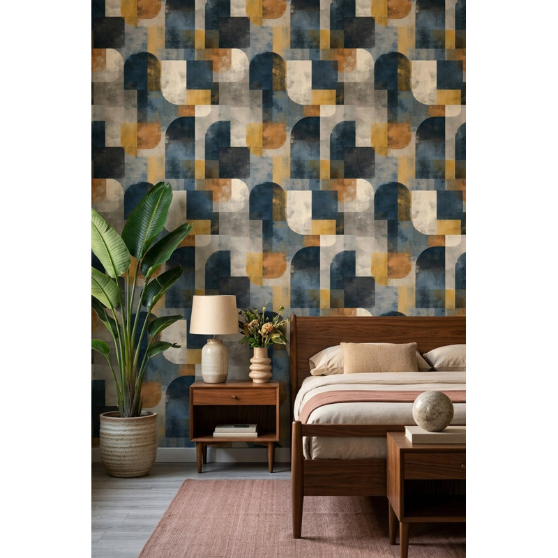 Papier peint abstrait Mid-Century, Peler et coller