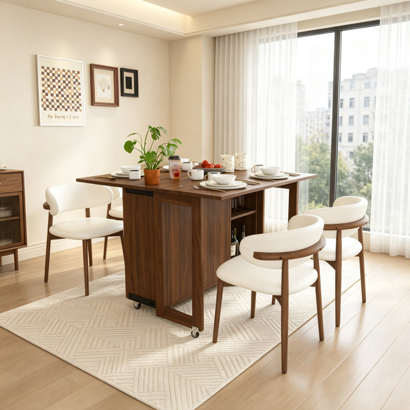 Table de salle à manger pliante 40 po avec îlot de cuisine et console avec 4 tablettes de rangement, Blanc