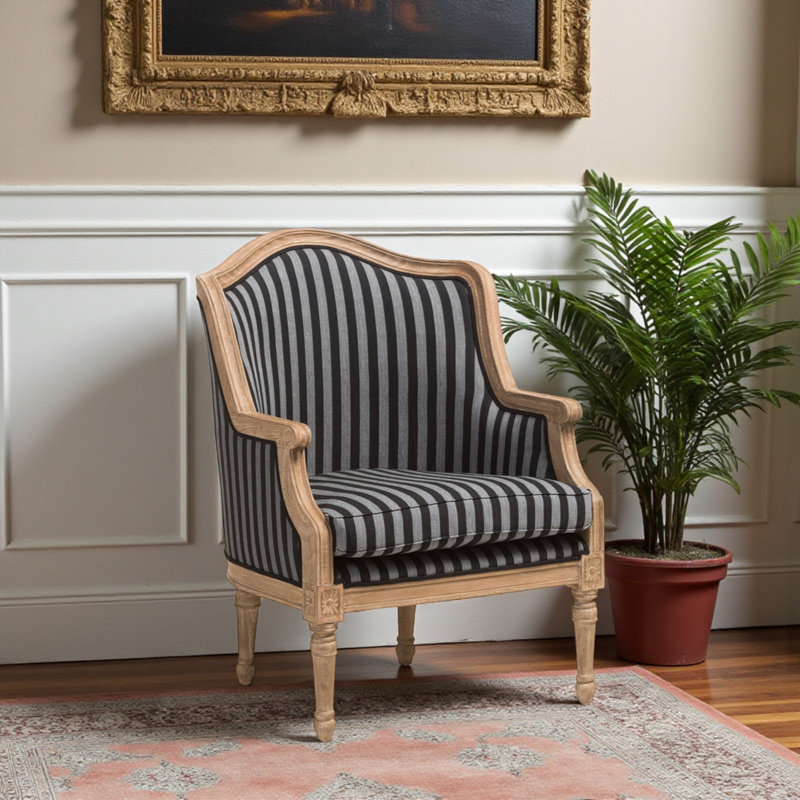 Fauteuil de 27,75 po Atanasio, Mélange de lin bleu marine, Marron clair