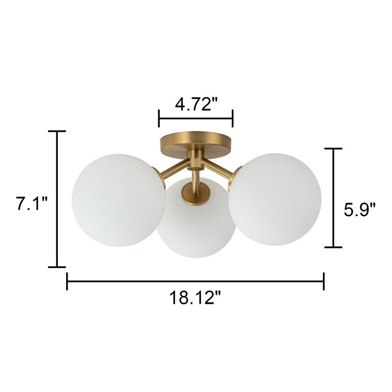 Pritee Semi Flush Mount, Gold, 7.1" H x 18.12" W x 18.12" D, White