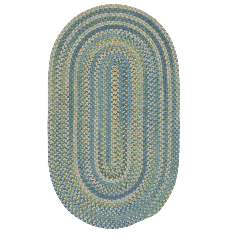 Tapis vert en laine tressée Nourhan, Ovale 1 pi 8 po x 2 pi 6 po